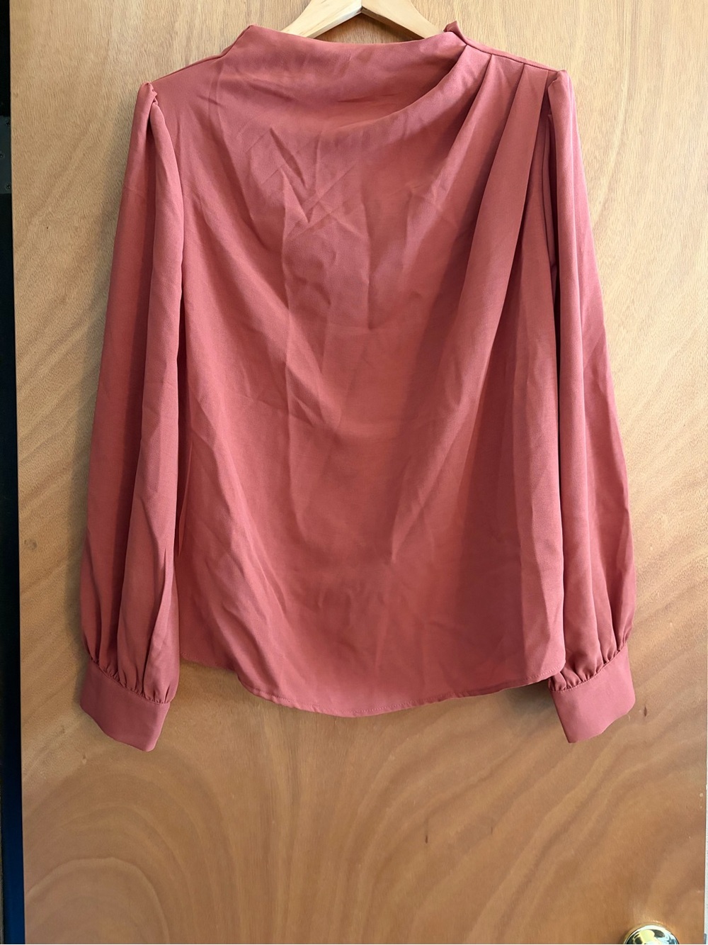 SHEIN Shoulder Padded Rust Pink Long-Sleeve Draped Women's Blouse